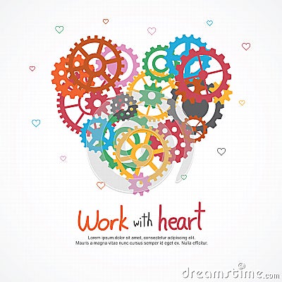 Gears heart for teamwork and love in job Vector Illustration