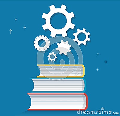 Gears icon on books icon design vector illustration, education concepts Vector Illustration