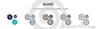 Gears icon in filled, thin line, outline and stroke style. Vector illustration of two colored and black gears vector icons designs Vector Illustration