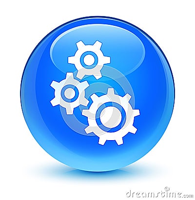 Gears icon glassy cyan blue round button Cartoon Illustration