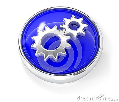 Gears icon on glossy blue round button Stock Photo