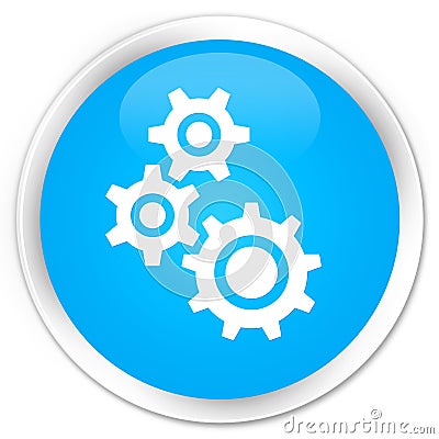 Gears icon premium cyan blue round button Cartoon Illustration