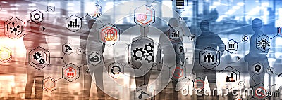 Gears icons engineering manufacturing automation innovation structure abstract concept Stock Photo