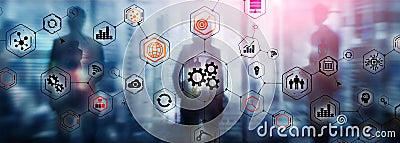 Gears icons engineering manufacturing automation innovation structure abstract concept. Stock Photo