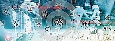 Gears icons engineering manufacturing automation innovation structure abstract concept. Stock Photo