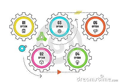 Gears infographic. Engineering timeline concept with 5 options. Workflow diagram, process flowchart vector infographics Vector Illustration