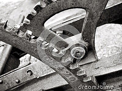 Gears and levers on old plow Stock Photo