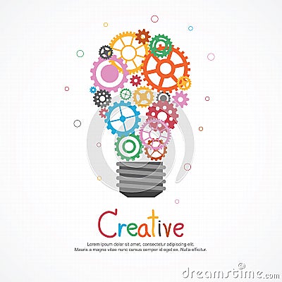 Gears light bulb for ideas and creativity. Vector Illustration