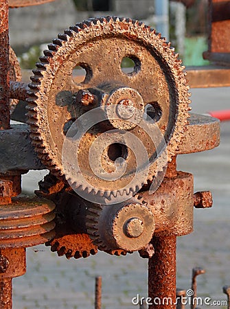 Gears of old machinery outdoors Stock Photo