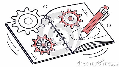 Gears and open notebook, mechanical documentation and technical notes. Vector Design, Generative AI Vector Illustration