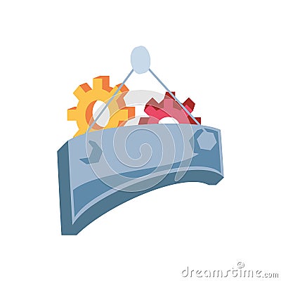 gears pinions with label hanging Cartoon Illustration