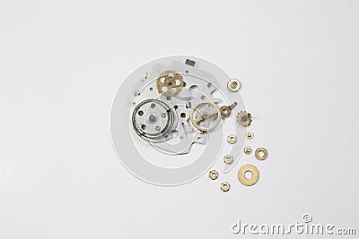 Gears, springs, nuts, mechanical alarm clock Stock Photo