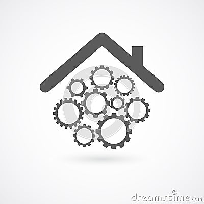 Gears wheel cogs under home roof Vector Illustration