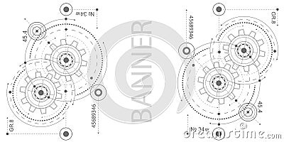 Technical drawing of gears .Gears on a white background .Rotating mechanism of round parts . Vector illustration. Stock Photo