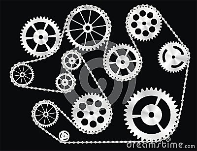 Gears Wrapped by a Chain Vector Illustration