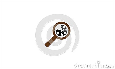 Gearwheel with magnifier glass outline flat icon. Single quality outline logo search symbol for web design or mobile app Vector Illustration