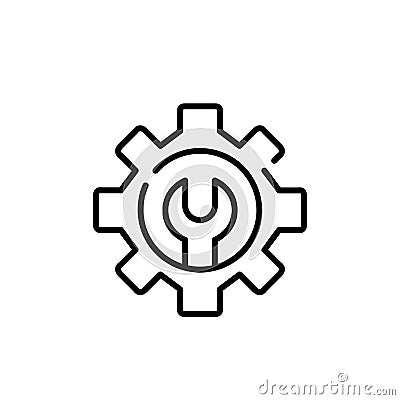 Gearwheel and wrench. Fine-tuning customization parameters. Technology, software, user preferences. Vector icon Vector Illustration
