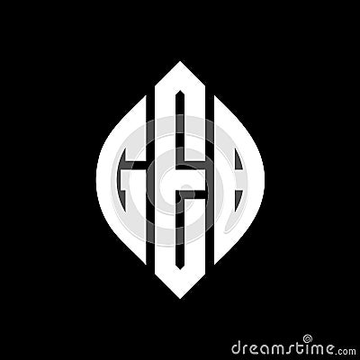 GEB circle letter logo design with circle and ellipse shape. GEB ellipse letters with typographic style. The three initials form a Vector Illustration