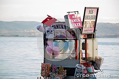 Gebze - Eskihisar village. Cotton candy seller Editorial Stock Photo