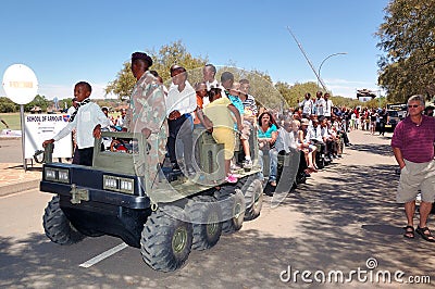 Gecko 8x8 wheeled amphibious all terrain vehicle towing visitors Editorial Stock Photo