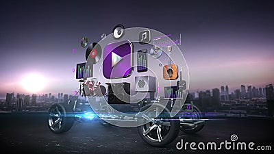 Gedemonteerde auto, Auto audio videosysteem, autovermaak, navigatiepaneel, toekomstige autotechnologie 2 stock illustratie Gedemonteerde auto, Auto audio videosysteem, autovermaak, navigatiepaneel, toekomstige autotechnologie 2 stock illustratie