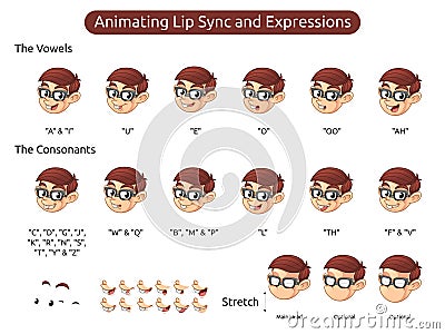 Geek Boy Cartoon Character Mascot Illustration for Animating Lip Sync and Expressions Vector Illustration