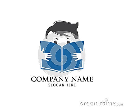 geek boy reading book icon logo design Stock Photo