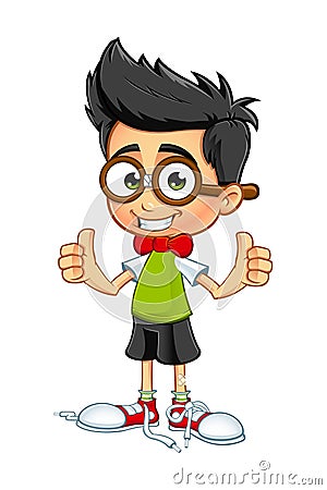 Geek Boy - Two Thumbs Up Vector Illustration