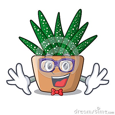 Geek character small zebra cactus plant on pot Vector Illustration