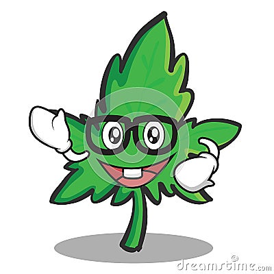 Geek face marijuana character cartoon Vector Illustration