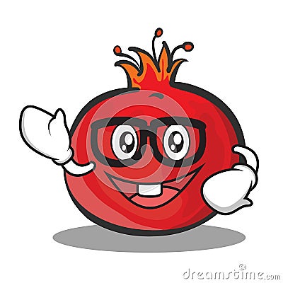 Geek face pomegranate cartoon character style Vector Illustration