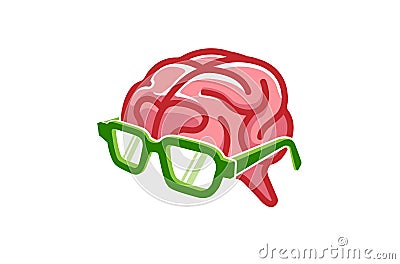 Geek Glasses Brain Mind Logo Vector Illustration