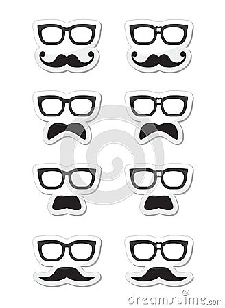 Geek glasses and moustache or mustache labels Stock Photo