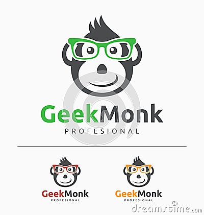 Geek Monkey Logo Template. Vector Illustration