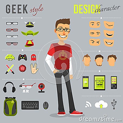 Geek Style Set Vector Illustration