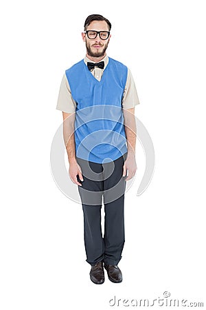 Geeky hipster wearing sweater vest Stock Photo