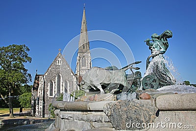 The Gefion Fountain with a group of animal figures being driven by the Norse goddess Gefjon, Copenhagen, Denmark. Stock Photo