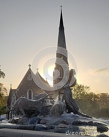 Gefion Fountain and St Albans Church Editorial Stock Photo