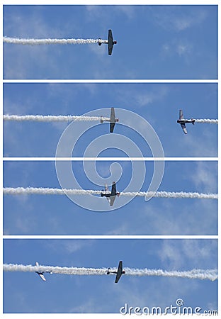 The Geico Skytypers flying preforming Knife Pass precision aerial maneuvers Editorial Stock Photo