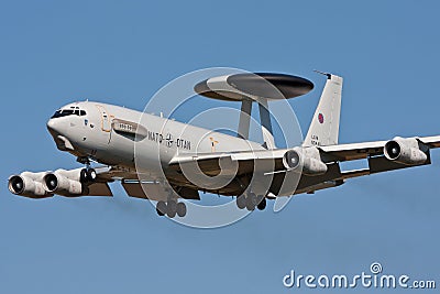 NATO AWACS surveillance aircraft Boeing E-3 Sentry on final for landing Editorial Stock Photo