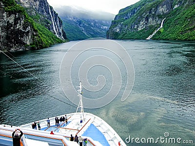 Cruise ship Costa Magica of the shipping company Costa Crociere sails the Geirangerfjord in Norway Editorial Stock Photo