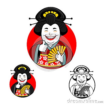 Cute fat geisha is smiling Vector Illustration