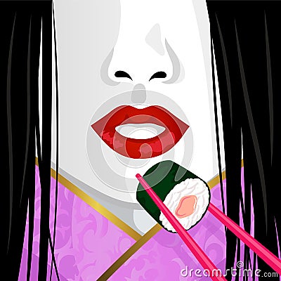 Geisha eatig sushi Vector Illustration