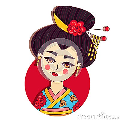 Geisha japan girl doodle colorful vector portrait Vector Illustration