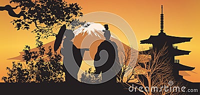 Geisha and Pagoda with tree Stock Photo