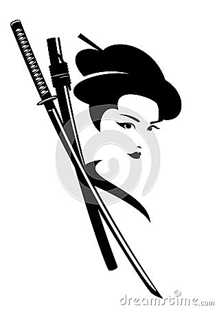 Geisha portrait and katana sword vector Vector Illustration