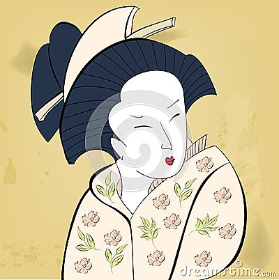Geisha on vintage background Vector Illustration