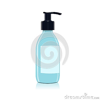 Gel, foam or liquid soap dispenser pump plastic bottle blue Vector Illustration