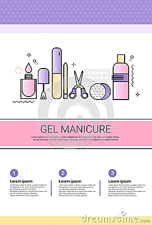 Gel Manicure Cosmetology Infographics Salon Medical Cosmetics Procedures Set Banner With Copy Space Vector Illustration