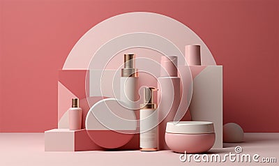 pink care cosmetic background beauty layout treatment pastel product soap bottle. Generative AI. Stock Photo